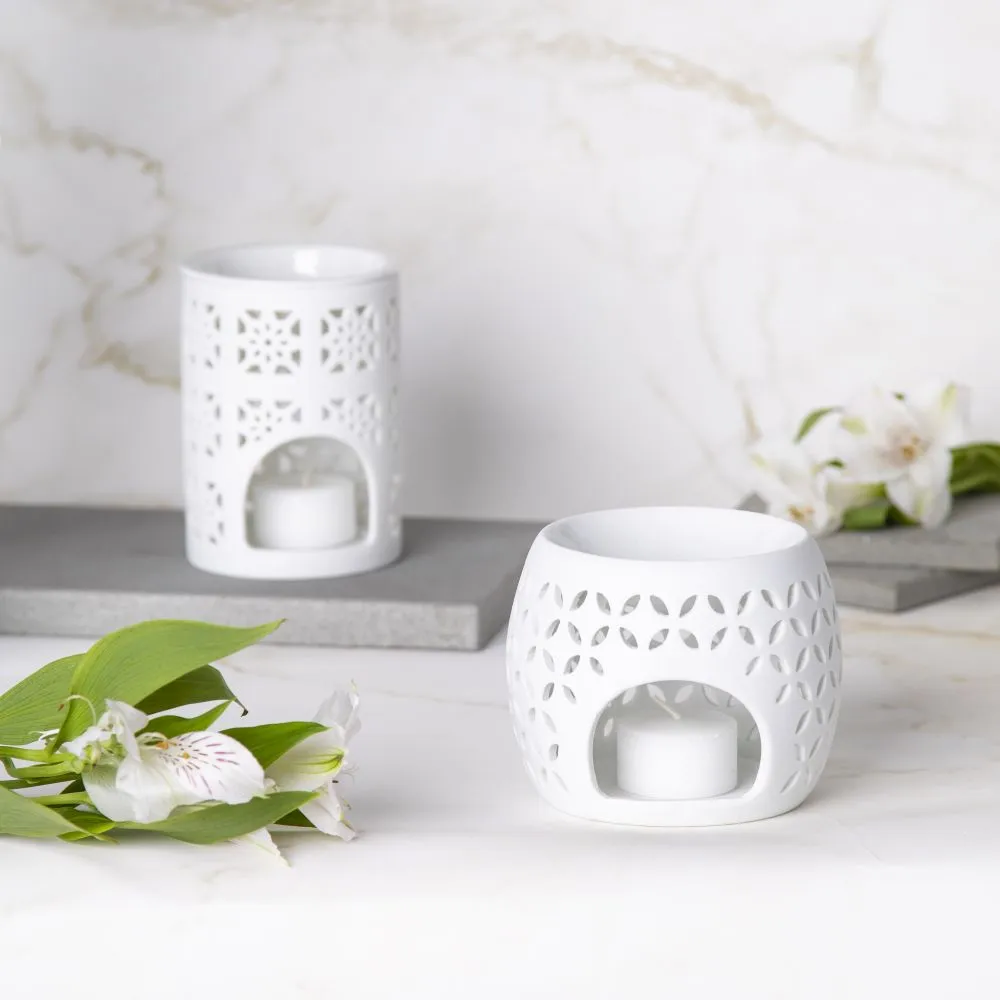 Kominek porcelanowy zapachowy dekorowany w kropki 10,5 x 10,5 x 8,5 cm biały - obrazek 2